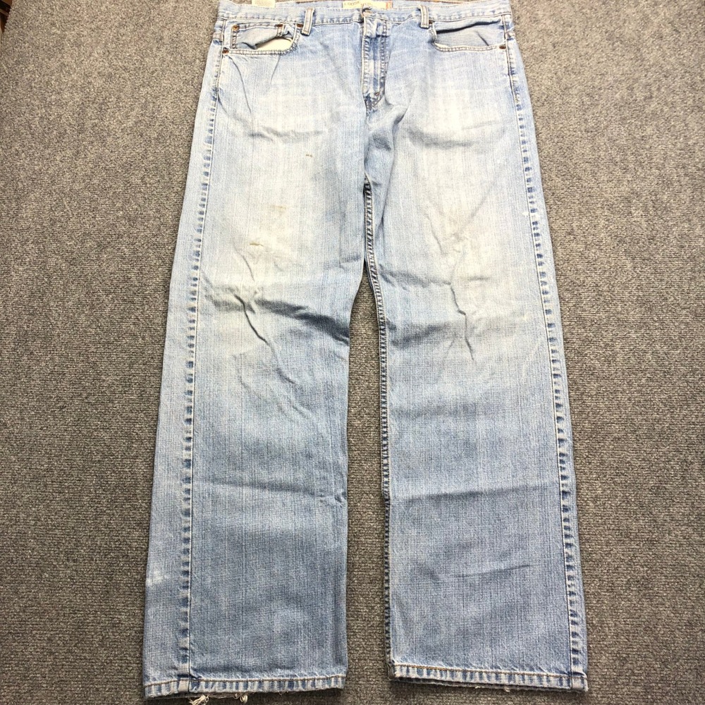 Levis 569 Loose Straight Jeans Light Wash Denim Mens 38x34 Distressed